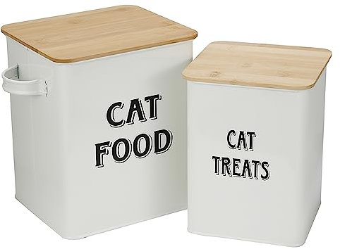 Morezi Tierfutterbehälter, Aufbewahrungstank für Katzenfutter, Futterbox mit Schaufel und luftdichtem Holzdeckel, Aufbewahrung von Lebensmitteln und organisations-weiß