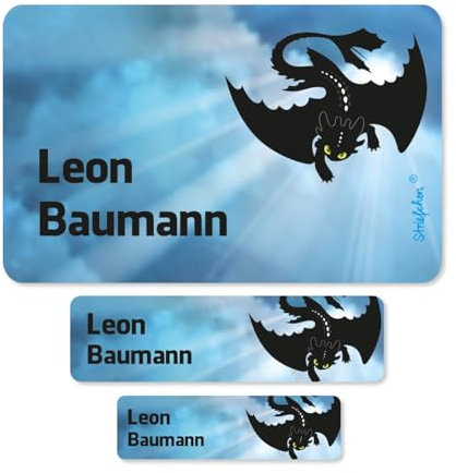 Striefchen® Namensaufkleber für Schule - Drache - in 3 verschiedenen Größen