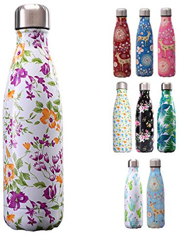 Bigood Sport Gourde Isotherme 304 Acier Inoxydable 500ml Bouteille d'eau Fleur-A