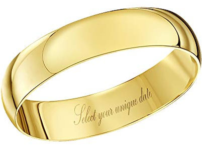 Theia Bague de mariage personnalisable en or jaune 9 carats avec gravure en forme de D 4/5/6/7/8 mm, Métal
