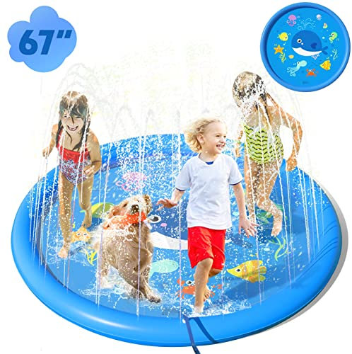 Peradix Tapis de Jet Deau Enfant, 170cm Tapis de Arrosage Jeux d'eau Piscine,Splash Sprinkle Play Pad Mat avec Jet Fontaine pour Enfant Adulte -Jouet Incontournables des Enfants De L'été