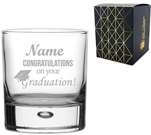 Personalised Engraved Novelty Whiskey Glass with Graduation Design, Gift Boxed, Perfect for Any Graduate, Engraved in The UK, Holds Up to 11.5oz/330ml