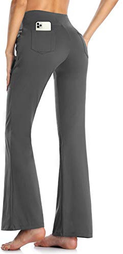 MOVE BEYOND Damen Yogahose Sporthose Bootcut Butterweiche Jogginghose Schlaghose Leggings mit Taschen, Grau, S