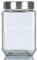 PRAANA Large Square Glass Storage Jar With Round Airtight Metal Lid - 1.5 Litre