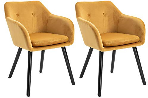 HOMCOM Chaises de Salle à Manger Chaise de Cuisine chaises de Salon scandinave - Lot de 2 - Pieds effilés Bois Noir - Velours Jaune Moutarde