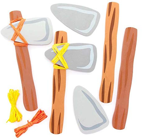 Baker Ross FE452 Kit de Hachas de Edad de la Piedra - Paquete de 4, Hacha de juguete para que los niños diseñen y decoren, hagan sus propios kits, Juego de espuma para niños