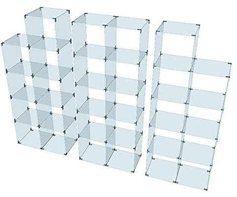 Glassteckvitrine „Großes Set“ 3 Elemente | Glasregal Vitrine 28 Fächer á 30x30cm o. 40x40cm Verkaufsvitrine Ausstellungsvitrine Messevitrine Verkaufsregal Fächervitrine Schaufenstervitrine 30x30cm