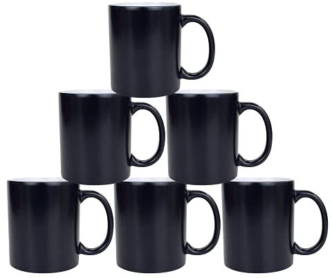MR.R Set of 6 Sublimation Blanks 11oz White Blank Ceramic Magic Mug Full Color Changing Heat Sensitive Ceramic Coffee Cup, Black Color