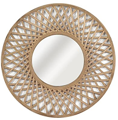 INSPIRE - Wandspiegel - Spiegel Rund ROSACE - Ø 60 cm - Beige - Bambus - Rattan - Holz - Hängespiegel rund - Design Wandspiegel