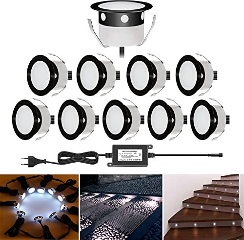 QACA Spots LED Eclairage,Encastrable Extérieur IP67 Acier inoxydable Noir- Spots à Encastrer pour Terrasse Bois Plafond 0,6W DC12V lumière Spot LED Lampe Extérieur [ (blanc froid, 10 kit)