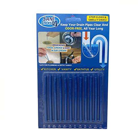 Hazeldene Drain Sticks, Enzyme Cleaner for Bad Smells, Easy Flow Sink & Drain Unblocker, 12 Pack (1 Year Supply) Enzymatic Drains Cleaners for Kitchen, Bathroom, Basin & Bathtub
