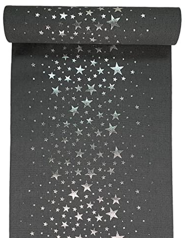 Tischläufer Sterne Metallic Grau / Silber 28 cm x 3 m - Weihnachten Tischdekoration