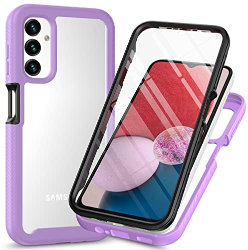 Sawiqpd for Samsung Galaxy A14 5G/4G Case and Screen Protector, Purple | 360 Degree Protection, Military Heavy Duty Protection, Hybrid PC & TPU, Shockproof Full Body Bumper, Clear Slim Phone Cover