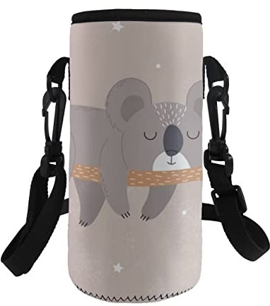 COEQINE Sac de transport isotherme en néoprène avec bandoulière réglable Motif koala de sommeil pour adultes et enfants Marche Randonnée Bouteille en acier inoxydable et plastique