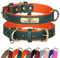Didog Hundehalsband aus Leder, personalisierbar für kleine, mittelgroße und große Hunde, weich gepolstert, strapazierfähig, mit graviertem Namensschild, Grün, L
