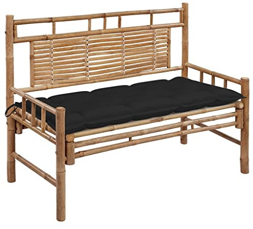 lvssiao Gartenbank Friesenbank, Parkbank, Gartenbank mit Auflage 120 cm Bambus Deko Blumenbank Ideal für Garten und Stadt Schwarz