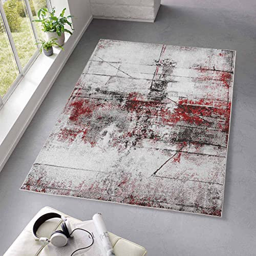 Taracarpet Kurzflor Teppich fürs Wohnzimmer Schlafzimmer und das Kinderzimmer Moderner Designerteppich TC-Fashion 6111 Vintage in rot 080x140 cm