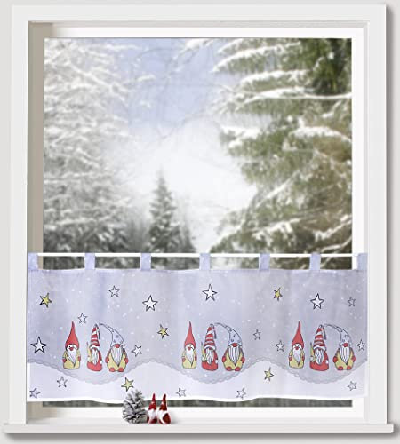 Weckbrodt Microsatin-Scheibengardine Weihnachts-Wichtel unterm Sternenhimmel, ca. 45x120 cm