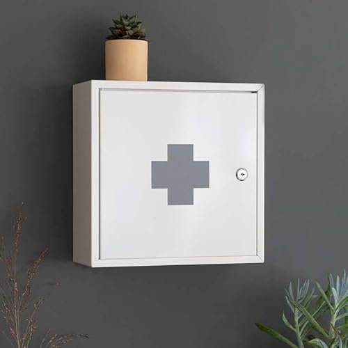 CKB LTD Medizinischer Schrank-Spind für Erste-Hilfe-Medizin, mit 3 Regalen, abschließbar, inklusive 2 Schlüsseln, aus pulverbeschichtetem Stahl, klein – H 30 x B 30 x T 12 cm