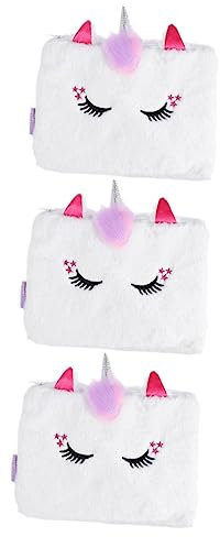 STOBOK 3 Stk Einhorn-brieftasche Cartoon-plüsch-handtasche Cartoon Bleistiftbeutel Fell-einhorn-mäppchen Cartoon-kosmetiktasche Cartoon-geldbörse Geschenk Weiß Quadrat Polyester Mädchen