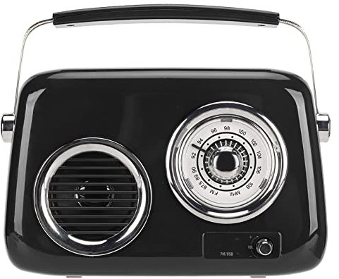 Portable Retro Radio Speaker Handheld HiFi Stereo Sound Vintage Look Music Player with 5.0 and Large 1500mAh Battery for Party Outdoor (Black)