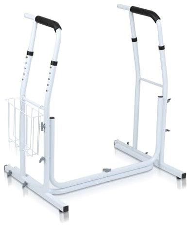 Sonnewelt Supporto mobile per WC con cestino, regolabile in altezza, antiscivolo, supporto per WC per anziani, portata fino a 200 kg