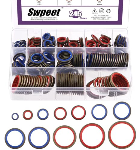 Swpeet 245 Stück 12 Größen 2 Farben selbstzentriertes Dowty Seal Dichtung O-Ring-Set, geklebte Dichtung Unterlegscheibe NBR metrisches Metall Ölablassschraube Dichtungsset für Automotive M6 M8 M10 M12