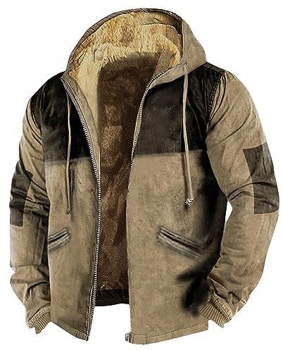 LUNULE Strickpullover Herren Winter Zip Hoodie Herren Warme Jacke Herren Herbst Winter Warm Plaid Fleece Holzfällerhemd Mit Kapuze Lässige Outdoor Kariertes Jacke Winter (Khaki, 6XL)