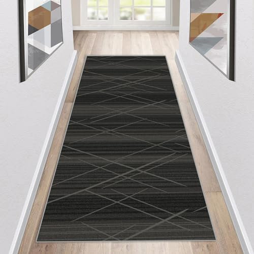 Siunwdiy Alfombra de Pasillo 2 Metros Cocina Antideslizante Lavable Negro Alfombra de Cocina Largo Pasillo Moderno - Alfombra de Pasillo por Metros Personalizable para Corredor,40x200cm