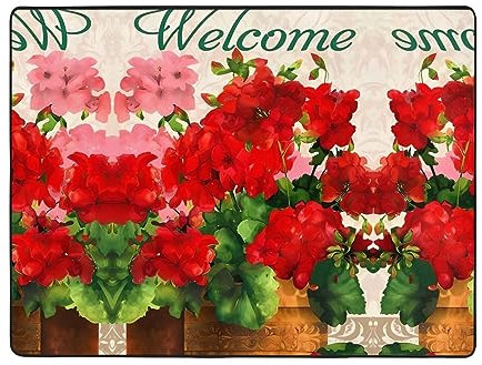 YYHHAOFA Rote Geranien druckt übergroßer Teppich > 63x48 Zoll Teppich weich im Griff mit feinem Nickerchen Verschleiß