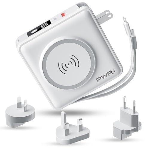 PWR Travel PRO 5 in 1 Power Bank - 5 in 1 PD 20W USB C Power Bank - 15W Schnellladung Kabelloses Tragbares Ladegerät - Reise Powerbank mit 10000mAh Akku - Kompatibel mit