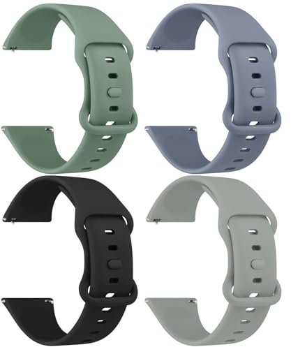 AK Pack 4 Bracelets de Montres Silicone avec Nouvelle Boucle 20mm 22mm, Remplacement Dégagement Rapide pour Femme Homme 20mm, 22mm (22mm, Bleu Gris/Avocat/Noir/Gris)