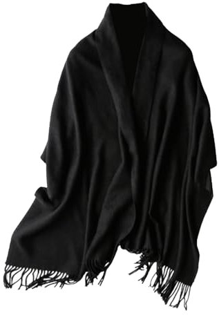 Schal Blau Gelb Damen Superweicher Herbst- und Winter-Schal aus verdickter Wolle mit doppeltem Verwendungszweck, schwarzer Damen-Wollschal, solider, leichter, weicher way Tücher (1-Black, One Size)