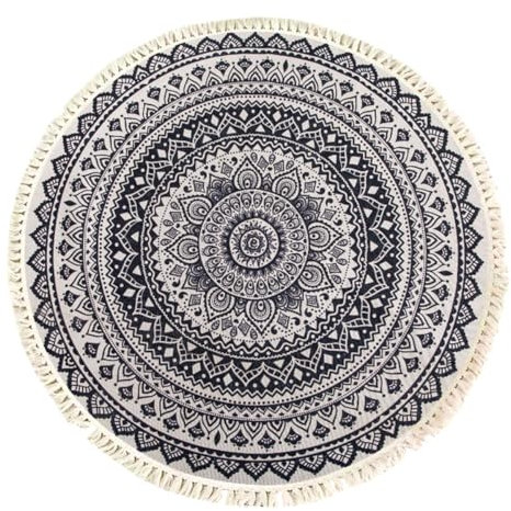 Terafeels Round Non-Slip Boho Area Rugs 90cm Machine Washable Area Rug Short Pile Circle Rugs with Tassels for Living Room Kitchen Bedroom 3090