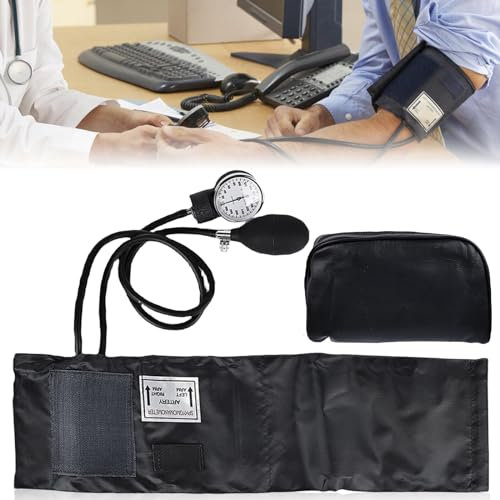 Manuelle Blutdruckmanschette, Oberarm Aneroid-Blutdruckmessgerät mit Erwachsenen-Manschette, Pumpball, Professionelles Blutdruckmesser mit Tragetasche für Hause, Arzt, Krankenhaus(Schwarz)