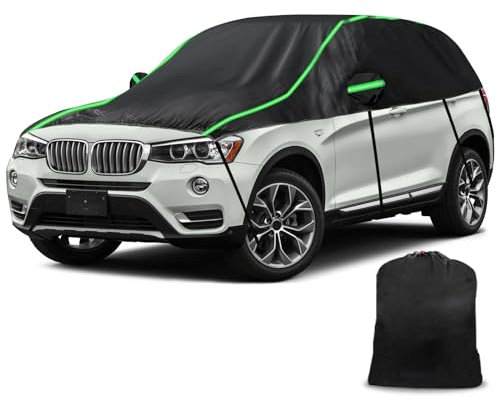 Opaltool Auto Schwarzes Halbgarage für BMW X3 2003-2024, LWB 300D Soft Windschutzscheibe Abdeckung Hälfte Auto Abdeckung mit verstellbaren elastischen Schnur und Haken