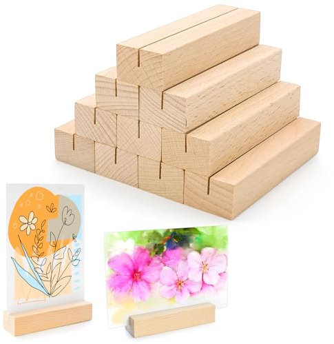 Lot de 10 porte-cartes en bois - Porte-photo - Support stable en bois - Porte-cartes de menu - Porte-cartes postales - Porte-numéros de table pour mariages, fêtes, menus, cartes de visite