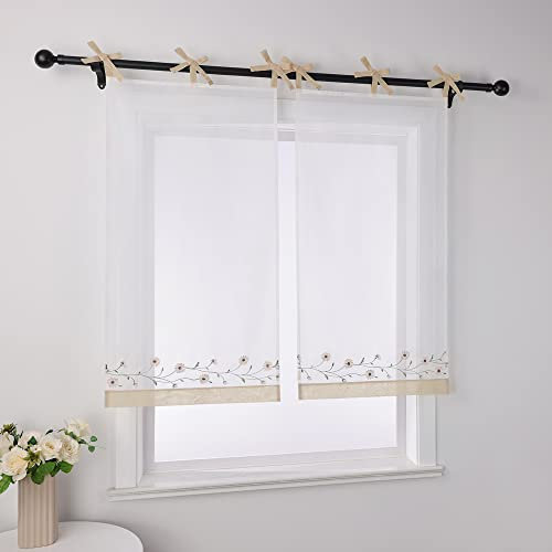 Joyswahl Voile Scheibengardine im Landhausstil »Kamille« Cáfe Gardinen Transparent Kurz Küchengardinen Bistrogardinen Küche Beige HxB 90x60cm 1 Stück