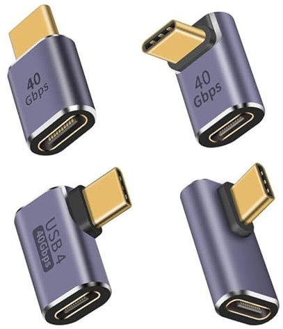 Duttek USB C Extension Adapter 100W, Right Angle USB C Adapter 40Gbps, Oben&Unten, Mittelbiegung und Seitliche Biegung 90 Grad, Typ C Stecker auf Buchse Adapter für Laptop, Tablet und Telefon [4 Pack]