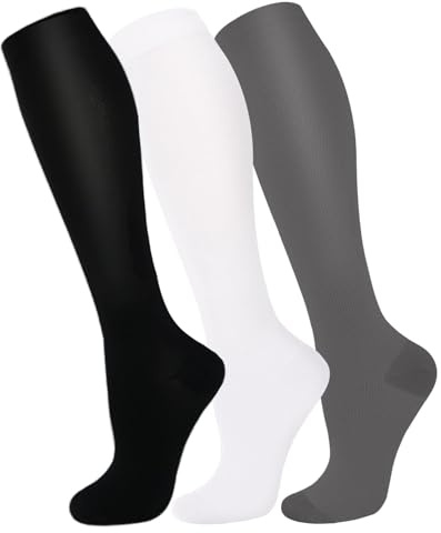 Copper Compression Socks For Men & Women(3 Pairs)- Best For Running,Athletic,Medical,Pregnancy and Travel -15-20mmHg, 042 Assort-black/White/Gray, Small-Medium