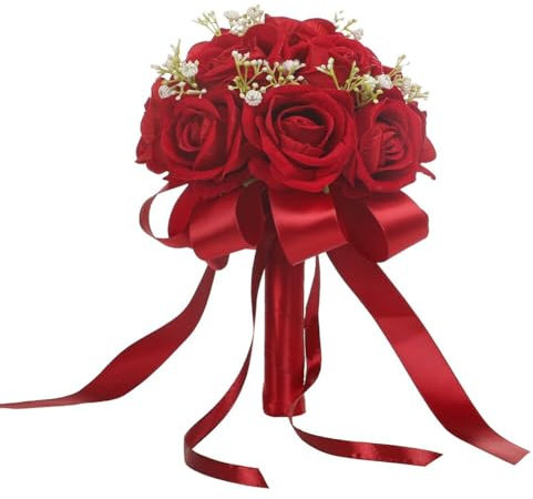 EUBUY Roter Rosenstrauß, Braut, hält Blumenstrauß, Handstrauß, Party, Kirche, Hochzeit