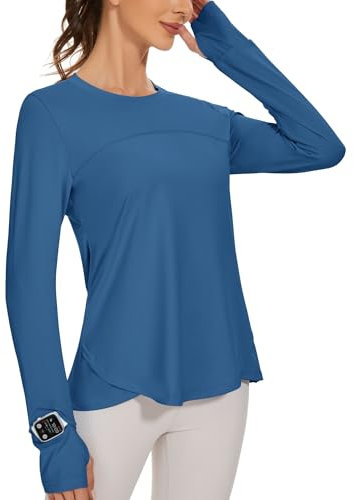 IECCP Damen UPF 50+ Sonnenschutz Laufshirt Langarm Sun Shirt Sportshirt für Running Wandern Outdoor Surfen mit Daumenloch