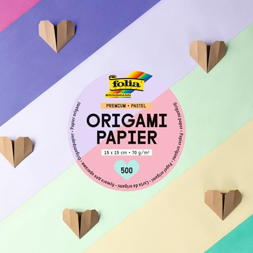 folia 89965 - Premium Faltblätter 70g/m², PASTELL, 15 x 15 cm, 500 Blatt in 10 verschiedenen Farben, zum Basteln, Verzieren und Dekorieren