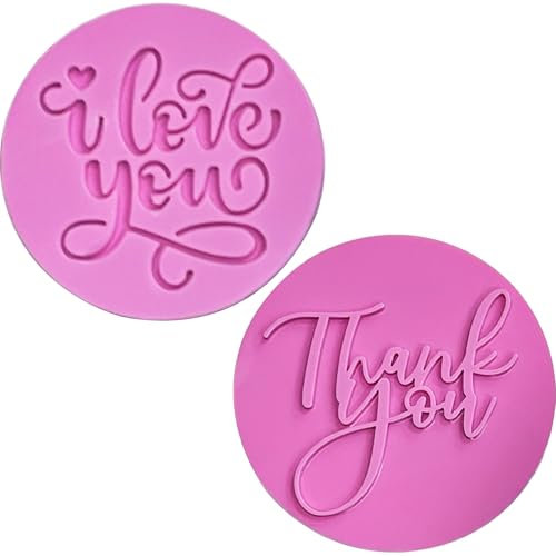 2 Stück Keksstempel, Thank You & I Love You, Buchstabenstempel für Zuckerguss, Fondant, Cupcake, Kuchen, Backen, Dekoration