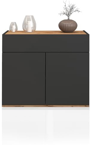WHOUS Credenza e Buffet GARDA per Soggiorno con 1 Cassetto e 2 Ante, Madia per Salotto, Cucina e Sala da Pranzo in Legno, 80,9x35x70 cm, Antracite Opaco e Rovere