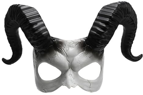 Generic Goat Mask Cosplay Costume Gothic Goat Head Skull Mask Horns Devil Mask Ram Horns Adult Demon Mask Halloween Horn, Black, White