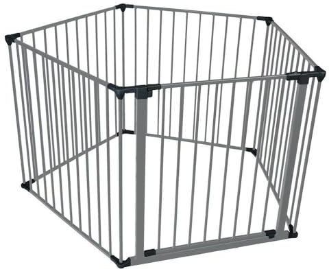 Safetots Parque Infantil Premium de Múltiples Paneles, Pentágono, Gris, 70cm de Alto, 5 Paneles, 1 Panel de Puerta de 72cm y 4 Paneles Laterales de 72cm, Parque para Bebés y Niños Pequeños