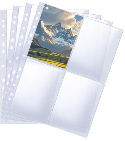 30 Stücke Klarsichthüllen A4 Glasklar 60 Gitter Transparent Doppelseite Fotokoffer Postkartenhüllen 2 Fächer Klarsichthüllen für Fotos Postkarten Schutzhüllen (4 Taschen)