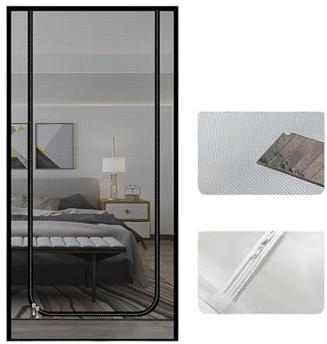 Puerta mosquitera para gatos con doble cremallera para evitar que los mosquitos y mascotas escapen, 90 x 210 cm, adecuada para sala de estar, dormitorio, pasillo (U-gris, 100 x 200 cm)