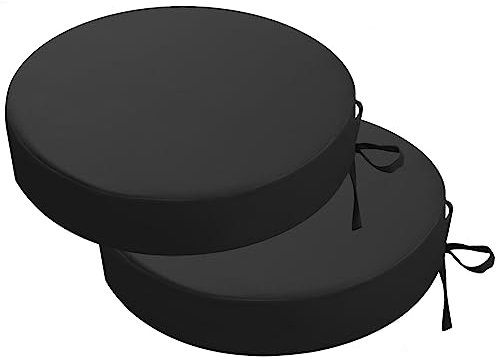 PRIMEPATIO Stuhlkissen Rund für den Außenbereich 2er-Set, wasserdichte Sitzkissen für den Außenbereich, farbechte Terrassenstuhlkissen mit Bändern, Terrassenmöbel, 35x35cm, Schwarz